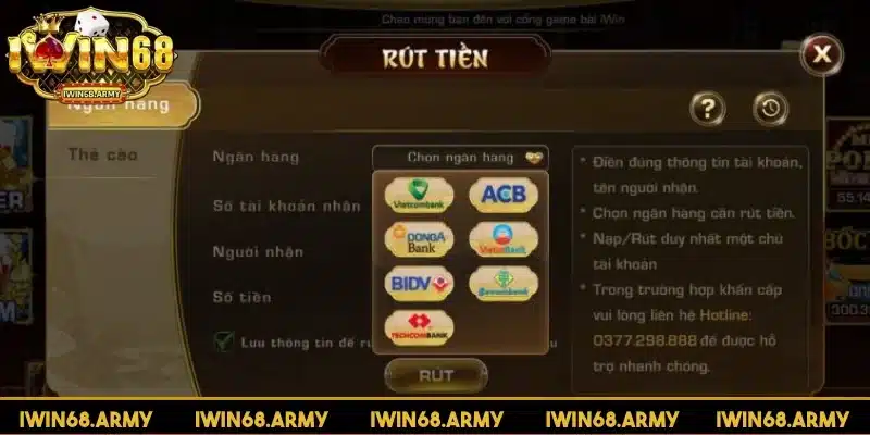 Phương thức rút tiền iwin68 đa dạng